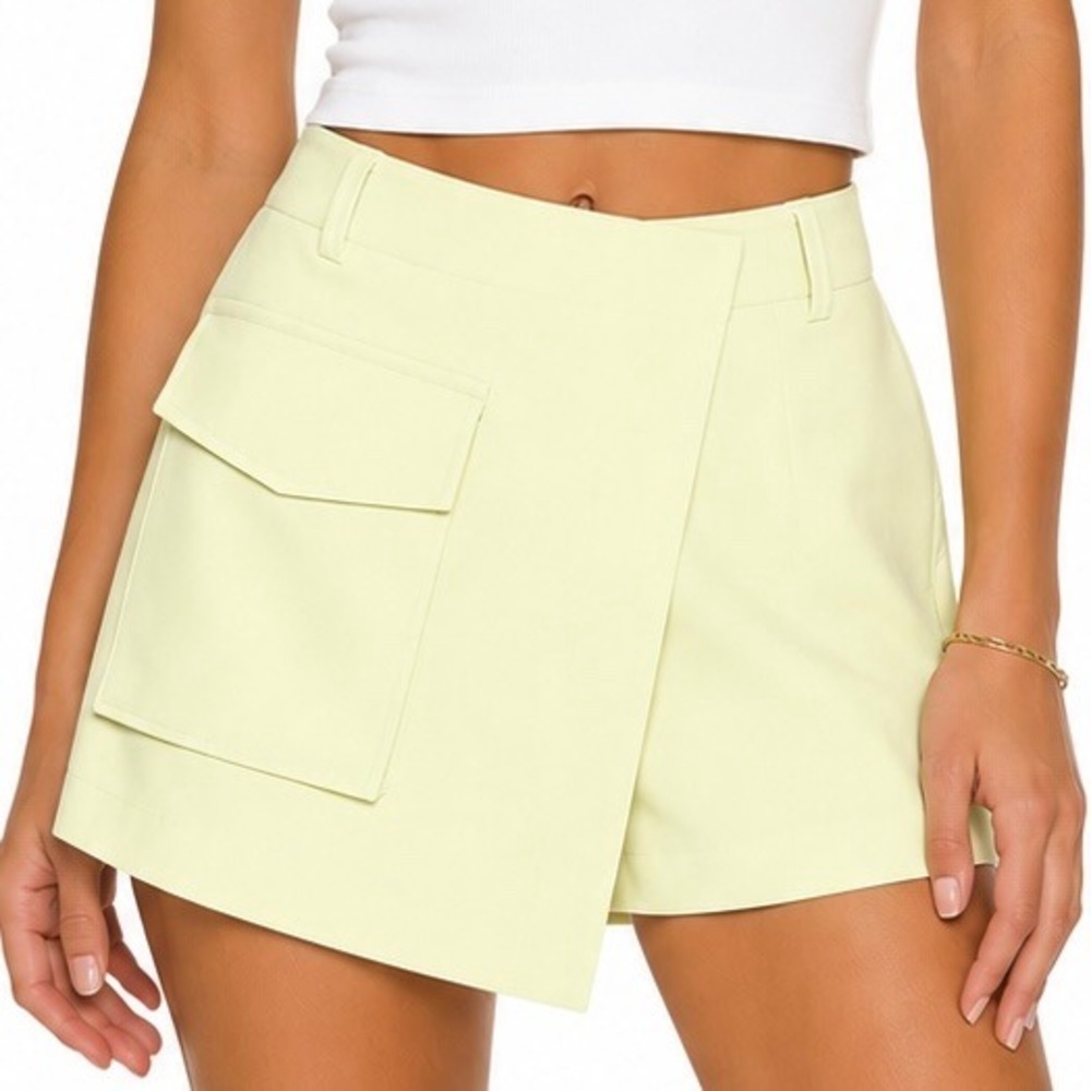 GB Wrap Asymmetric Mini Skort Utility Pocket Pale Green Yellow Small Tenniscore